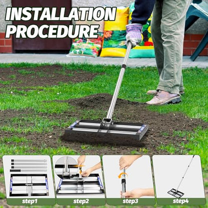 Updated Lawn Leveling Rake 17"x10", Lawn Leveler with Aluminum Rollers - size: 17''x10'' With Roller (Black)
