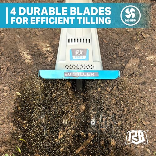 RB 40V Cordless Tiller Cultivator with Battery for Narrow Garden Areas