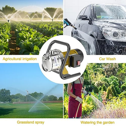 TDRRICH 1HP Water Pressure Booster Pump for Whole House,Shallow Well Portable Water Stainless Steel Pumps，Self-priming Jet Transfer Pump Switch Automatic 110v AC for Lawn Garden Sprinkler Irrigation