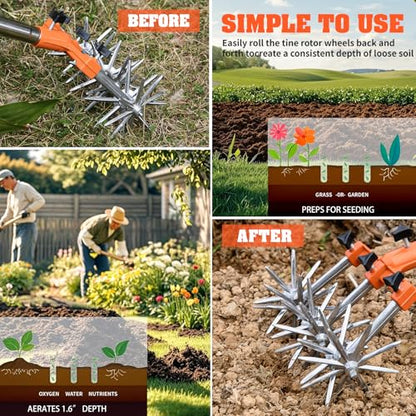 Rotary Cultivator, Adjustable Garden Hand Tiller - Hand Cultivator Tool