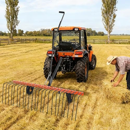 60 Inch Tow Behind Lawn Dethatcher, Tow Behind Steel Pine Straw Rake - color: Orange