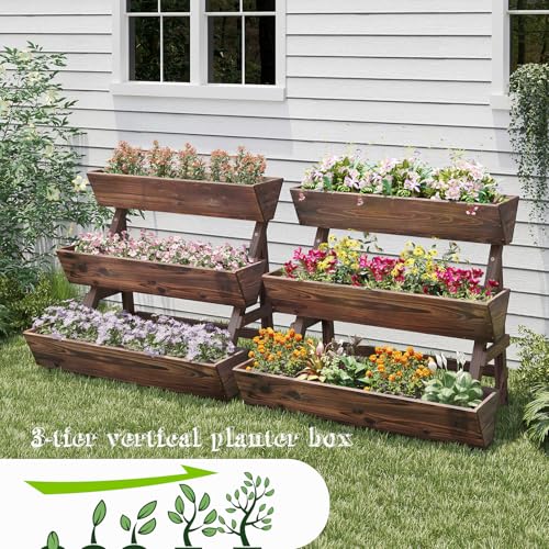 Vertical Garden Planter Tiered Planter 3 Tier Raised Garden Bed Outdoor - color: Carbonized, size: 3-Tier-Large