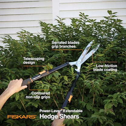 Fiskars 25"-33" Power-Lever Extendable Garden Hedge Shears, 10” Blades - style: 25-33" Power-Lever