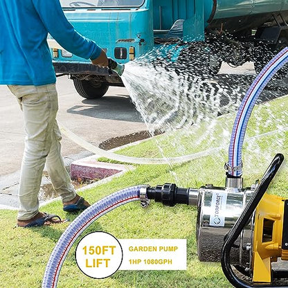 TDRSUPER 1.0HP Electric Shallow Well Pump 110V Portable Water Transfer Pump 1080GPH 18GPM Stainless Steel Pumps 150ft Heigh Draining Irrigation Pump for Garden Lawn Draining Irrigation System - style: 1.0 hp