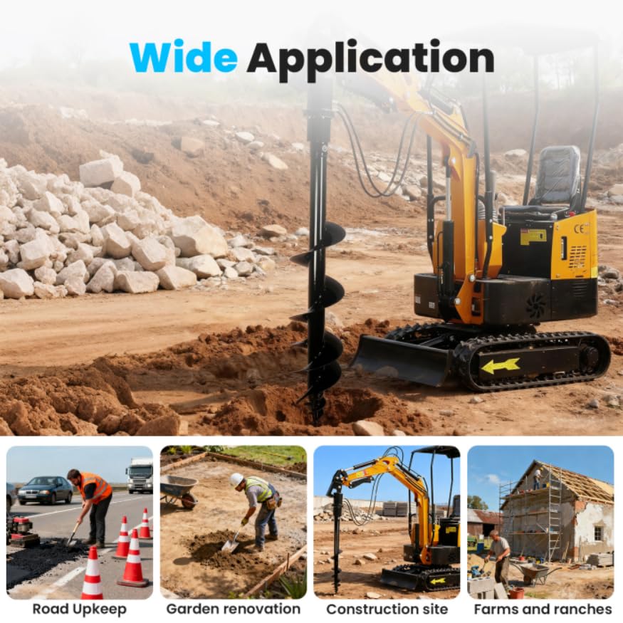 Auger Drill Rod for Mini Excavator, 8 Inch Bit, 45.5 mm Connection, Detachable Design for Effortless Swapping and Post Hole Digging