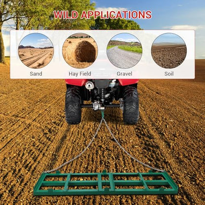 Heavy Duty Steel Driveway Drag Harrow – 96" Wide with Chain System, Tow-Behind Lawn Leveler Grader for ATV, UTV, Tractor, Mower – Ideal for Dirt, Sand, Landscape – Chain ATV - 96 inches - size: 96 in
