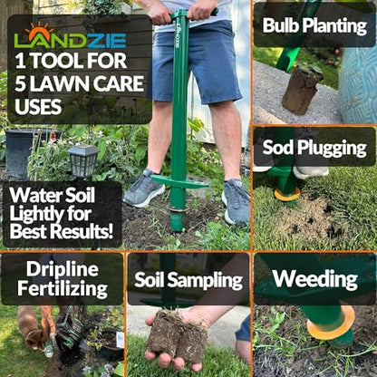Landzie Grass Plugger Tool, Manual Sod Cutter & Bulb Planter