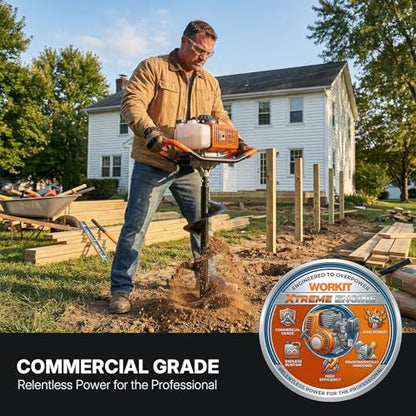 WORKIT 72CC Post Hole Digger, Auger Post Hole Digger Easy Start, 2-Cycle Xtreme Engine, Gas Powered Earth Auger with 6"+8" Auger Drill Bit, 20"+30" Extension Rods, EPA Certification - size: 72cc+2 bit(6"+8")+2 Ext(20"+30")