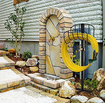 Artigarden Freestanding Garden Hose Holder Stake with Brass Faucet, Heavy Duty Metal Water Pipe Storage Stand Rack for Outdoor - color: Wave With Faucet