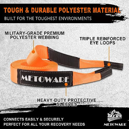 METOWARE Heavy Duty Tow Strap Offroad Recovery Kit, 3" x 20ft - color: Orange, size: 3"x20ft | Strap