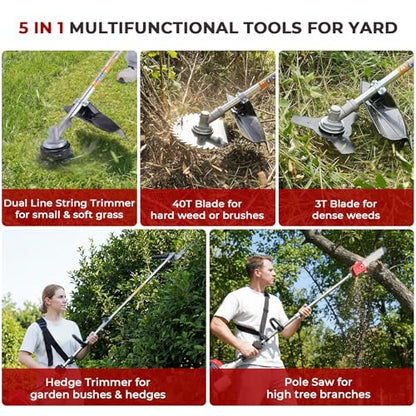 58CC 2-Cycle Gas String Trimmer, 6-in-1 Weed Wacker & Brush Cutter Tool Kit - color: Red-A
