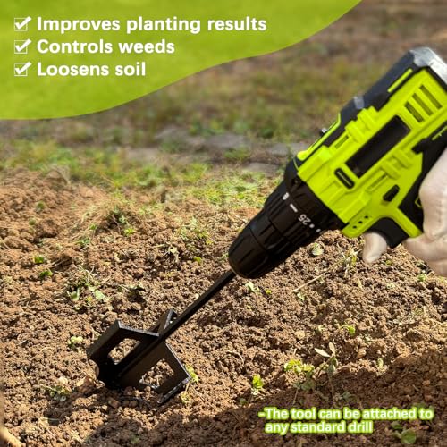4-in-1 Garden Tiller Soil Cultivator Compatible with 3/8" Hex Drive Drill