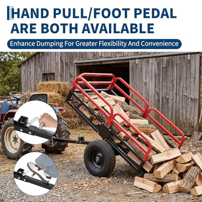 Garvee 1500 lbs ATV UTV Trailer, Pull Behind Dump Cart Lawn Mower Trailer - color: Red
