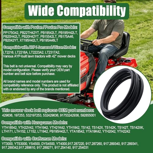 42 Inch Mower Deck Belt Replacement 429636 197253 592855001, 1/2" x 101"