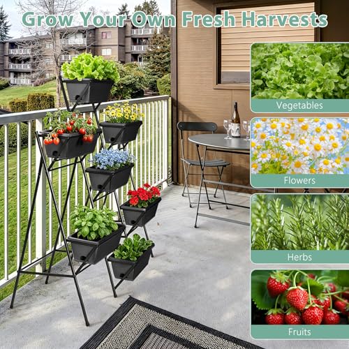 5-Tier Vertical Garden Planter with 7 Plant Boxes & Drainage Trays - color: Black, size: 5-Tier