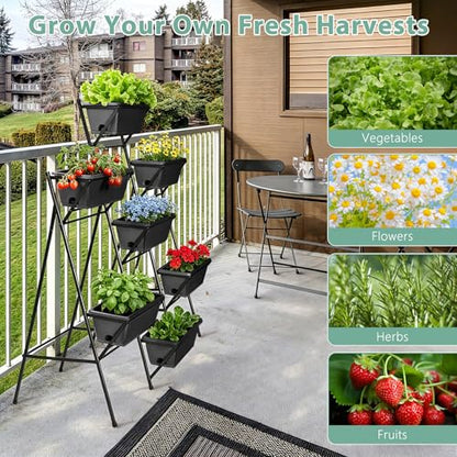 5-Tier Vertical Garden Planter with 7 Plant Boxes & Drainage Trays - color: Black, size: 5-Tier