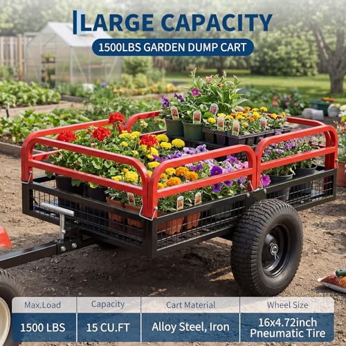 Garvee 1500 lbs ATV UTV Trailer, Pull Behind Dump Cart Lawn Mower Trailer - color: Red