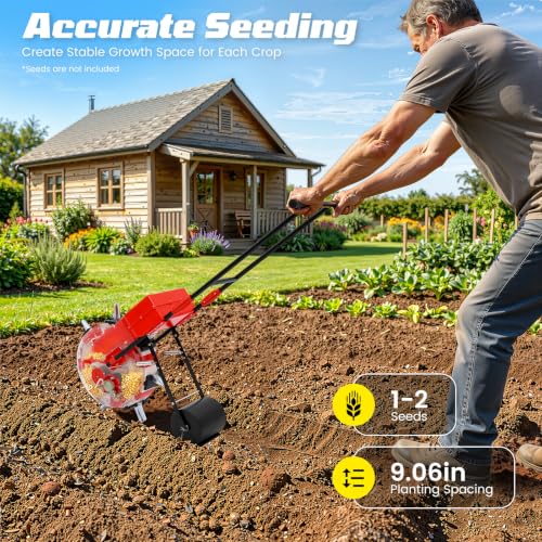 Walk-Behind Row Crop Planter, Hand-Push Garden Seeder with 7 Seed Nozzles - size: 7 Nozzles