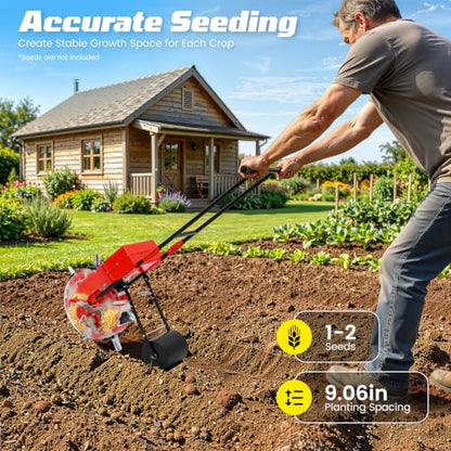 Walk-Behind Row Crop Planter, Hand-Push Garden Seeder with 7 Seed Nozzles - size: 7 Nozzles