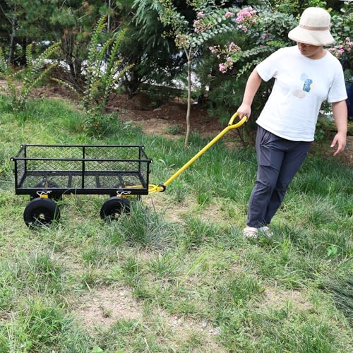 Wagon with Removable Sides - Farm, Warehouse & Garden Dump Cart - Solid Yellow+Black Wheels - color: Yellow+black Solid Wheels