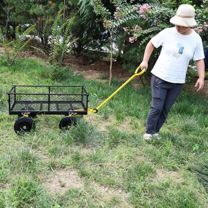 Wagon with Removable Sides - Farm, Warehouse & Garden Dump Cart - Solid Yellow+Black Wheels - color: Yellow+black Solid Wheels