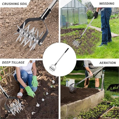 BARAYSTUS Rotary Cultivator Garden Tool, Adjustable Hand Tiller 29.7-57in