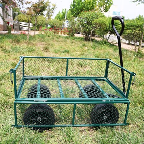 Wagon with Removable Sides - Can be Used in Farms, Warehouses etc - Dump Cart - Solid Green Wheels - color: Green Solid Wheels
