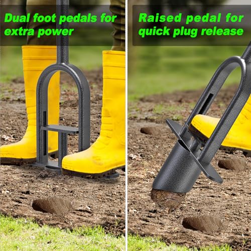 Long Handled Bulb Planter Tool with Rubber Grip | Heavy Duty Sod Plugger, Dig Neat Holes, Great for Turf Repair and Seedling Transplanting In Garden - color: 2.9'' wide hole