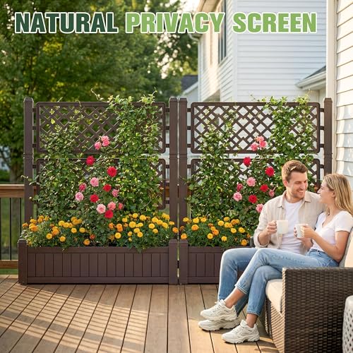 Devoko Raised Garden Bed with Trellis, Plastic Elevated Planter Box - size: Raised Bed with Trellis