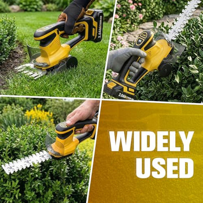 FULLYEA Hedge Trimmer Cordless, 2-in-1 Grass Shears with 2*2.0Ah Batteries