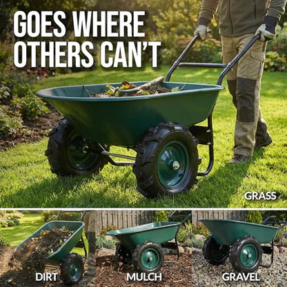 Best Choice Products Dual-Wheel Wheelbarrow Garden Cart - 500 lb Capacity, Extra-Large Wheels, Built-in Stand, for Yard, Garden & Landscaping - Green - color: Green