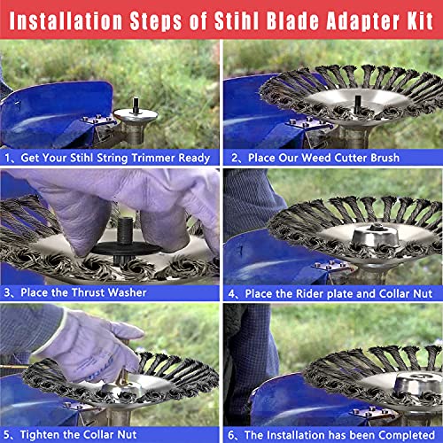 NeJesZoe 8 Inch Steel Wire Rotary Weed Brush Cutter Trimmer Head for Weed Cutter Eater, Unbreakable Wired Trimmer Blade, Weed Trimmer Eater Head with Adapter Kits for Moss Grass Rust Removal