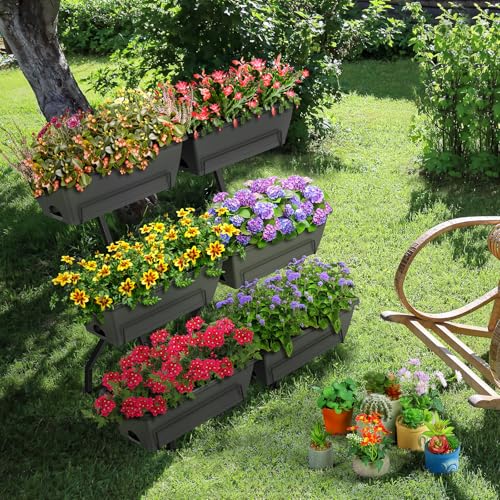 Vertical Raised Garden Bed for Gardening 6 Garden Planter Boxes with Legs - color: Gray