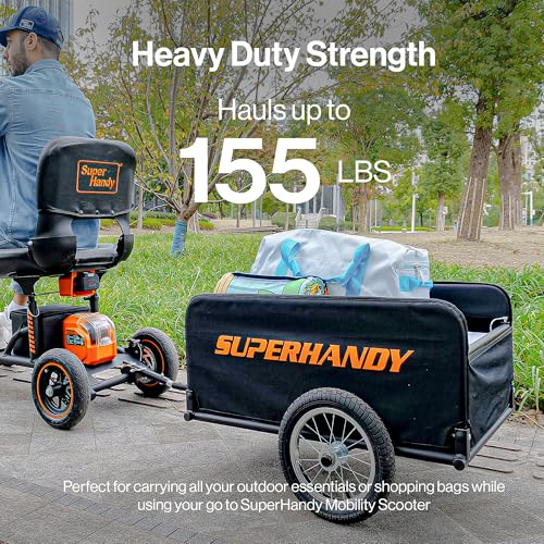 SuperHandy Foldable Wagon - Lightweight, 155 lbs Capacity, Tool-Free Assembly, Compatible with GUT112/GUT140/GUT142 SuperHandy/G Mobility Scooters