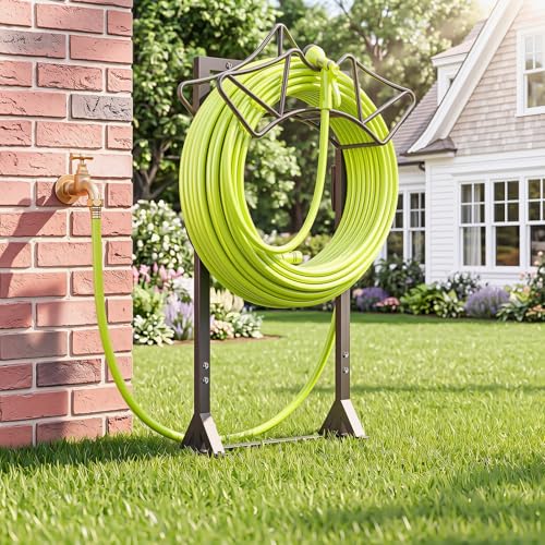 Garden Hose Holder with 2 Tool Hooks Heavy-Duty Water Hose Reel Rustproof - color: Black, size: Crown