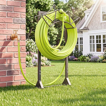 Garden Hose Holder with 2 Tool Hooks Heavy-Duty Water Hose Reel Rustproof - color: Black, size: Crown