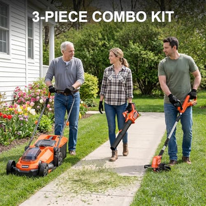 MAXLANDER 20V 13" Electric Lawn Mower & 12" Weed Wacker& Leaf Blower Combo - color: Orange