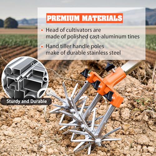 Rotary Cultivator, Adjustable Garden Hand Tiller - Hand Cultivator Tool