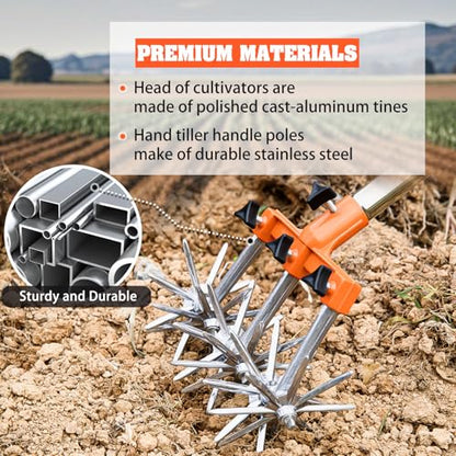Rotary Cultivator, Adjustable Garden Hand Tiller - Hand Cultivator Tool