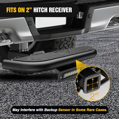 Nilight Aluminum Slip-Proof Nerf Steps 4Pcs Black for Pickup Trucks - color: Hitch Step w/Led Light