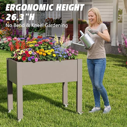 Raised Garden Bed with Wheels, Resin Elevated Planter Box, Brown - color: Medium Grey, size: 26.3" H