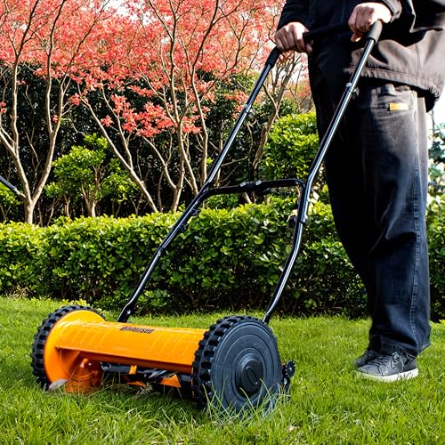 Walensee 14-Inch Manual Lawn Mower, 5-Blade Push Reel, 4 Heights - size: 14-Inch No Catcher