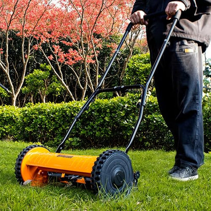 Walensee 14-Inch Manual Lawn Mower, 5-Blade Push Reel, 4 Heights - size: 14-Inch No Catcher