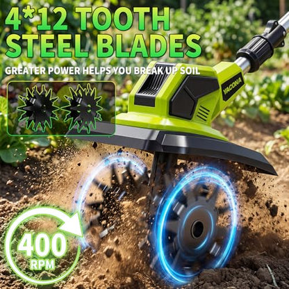 Cordless Tiller Cultivator, 400RPM Battery Powered Garden Cultivator