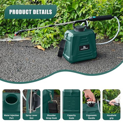 Backpack Sprayer 2 Gal Battery Powered, 3 Nozzles & USB Handle for Garden & Lawn - color: Green