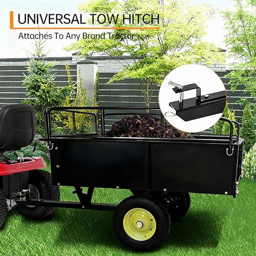 GarveeLife Utility Trailer, ATV Steel Garden Trailer, 750 Lbs 15 Cu.Ft. with Removable Sides, Pneumatic Tires and Quick Dump Pull Back, Heavy Duty Lawn Mower Trailers for Lawn Mowers, Tractors, Farm