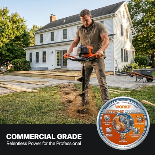 WORKIT Post Hole Digger, 43cc Auger Post Hole Digger, 8" Auger Drill Bit & 20" Extension Rods, Gas Powered Earth Auger with EPA Certification - size: 43cc+1 bit(8")+1 Ext(20")