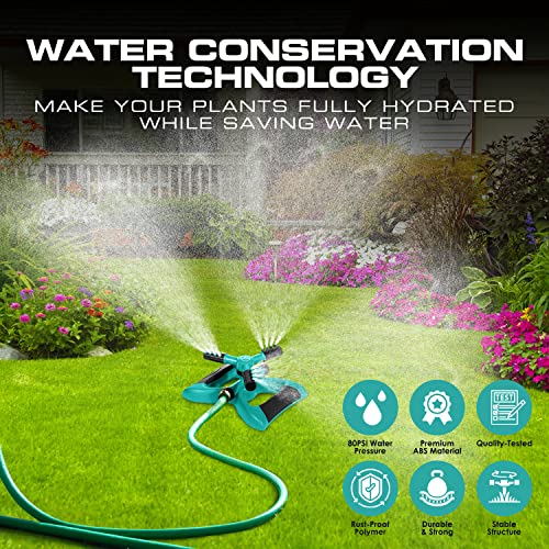 Joeys Sprinkler for Yard, Rotating Garden Sprinkler with 3 Adjustable Arms, Weighted Base, Expandable Connection, Lawn and Yard Sprinklers (Green) - color: GREEN