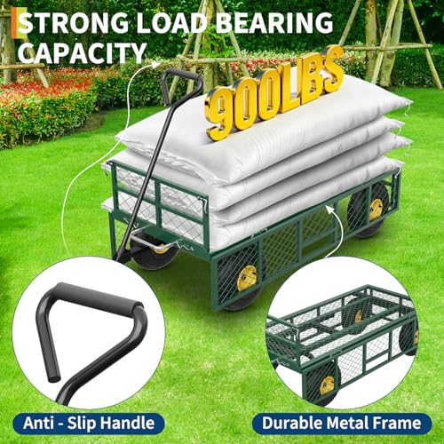 Garvee 900 lbs Steel Garden Dump Cart with Removable Sides, Convert to Flatbed, Heavy Duty Yard Cart with 180°Rotating Handle & 10" All Terrain Wheels, Utility Dump Wagon for Lawn Farm Backyard - color: Green