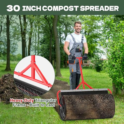 Compost Peat Moss Spreader with Brush Mesh Cleaner, 30 Inch Lawn Roller - size: 30 INCH